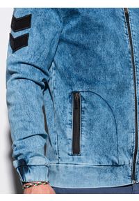 Ombre Clothing - Kurtka męska przejściowa jeansowa C240 - jasnoniebieska - S. Kolor: niebieski. Materiał: jeans. Wzór: aplikacja, moro. Styl: militarny