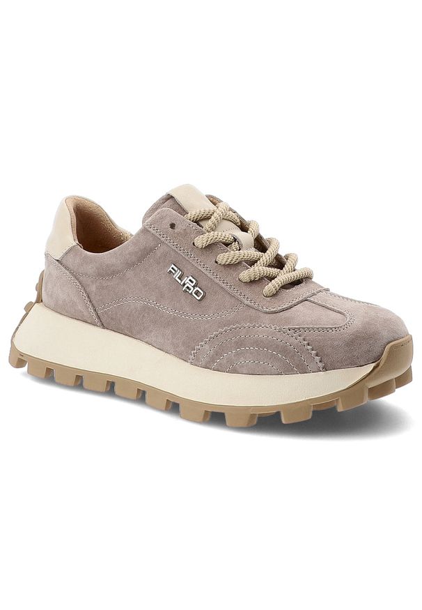 Sneakersy damskie Filippo, cholewka ze skóry naturalnej z klasycznym sznurowaniem masywna podeszwa o wyraźnym bieżniku zapewniająca stabilność, beżow. Okazja: na spacer, na co dzień. Zapięcie: sznurówki. Kolor: beżowy. Materiał: zamsz, skóra, jeans. Szerokość cholewki: normalna. Obcas: na platformie. Sport: turystyka piesza