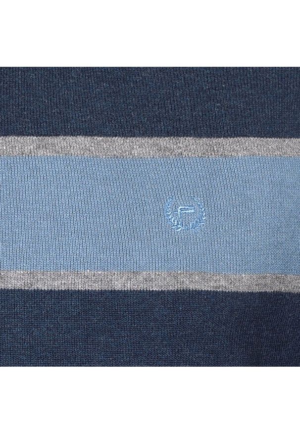 Bawełniany Sweter Męski, Okrągły Dekolt - Pako Jeans - Niebieski i Granat, Pasy. Kolor: niebieski. Materiał: bawełna. Styl: klasyczny, elegancki