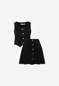 Born2be - Czarny Elegancki Komplet Kamizelka i Rozkloszowana Spódnica z Guzikami Merireida. Kolor: czarny #8