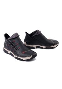 Rieker - RIEKER 45983-00 black combiantion, botki damskie. Zapięcie: zamek. Kolor: czarny