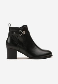 Born2be - Czarne Botki na Słupku z Metaliczną Aplikacją przy Cholewce Tulianis. Okazja: na co dzień. Kolor: czarny. Materiał: jeans. Szerokość cholewki: normalna. Wzór: aplikacja. Obcas: na słupku. Styl: casual, elegancki. Wysokość obcasa: średni #3