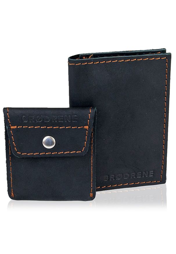 Skórzany zestaw portfel i bilonówka BRODRENE SW03 + CW02 czarny. Kolor: czarny. Materiał: skóra