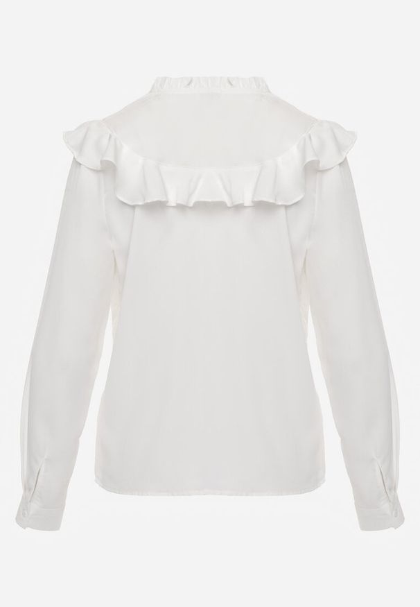 Renee - Biała Koszula z Falbanami i Koronkowymi Wstawkami Eletoma. Typ kołnierza: kołnierz z falbankami. Kolor: biały. Materiał: koronka. Wzór: koronka