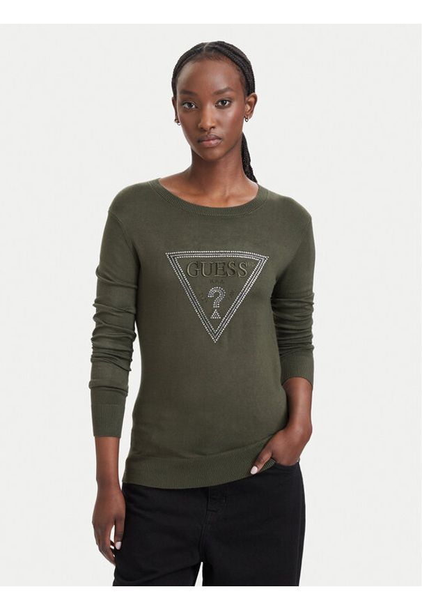Guess Sweter W6YR28 Z0976 Zielony ciemny Regular Fit. Kolor: zielony. Materiał: wiskoza