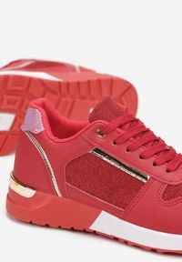 Renee - Czerwone Płaskie Sneakersy Sznurowane z Brokatowymi Wstawkami Raflia. Kolor: czerwony. Szerokość cholewki: normalna #4