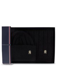 TOMMY HILFIGER - Tommy Hilfiger Zestaw Szalik i Czapka Th Timeless Beanie + Scarf AW0AW15367BDS Czarny. Kolor: czarny. Materiał: materiał #4