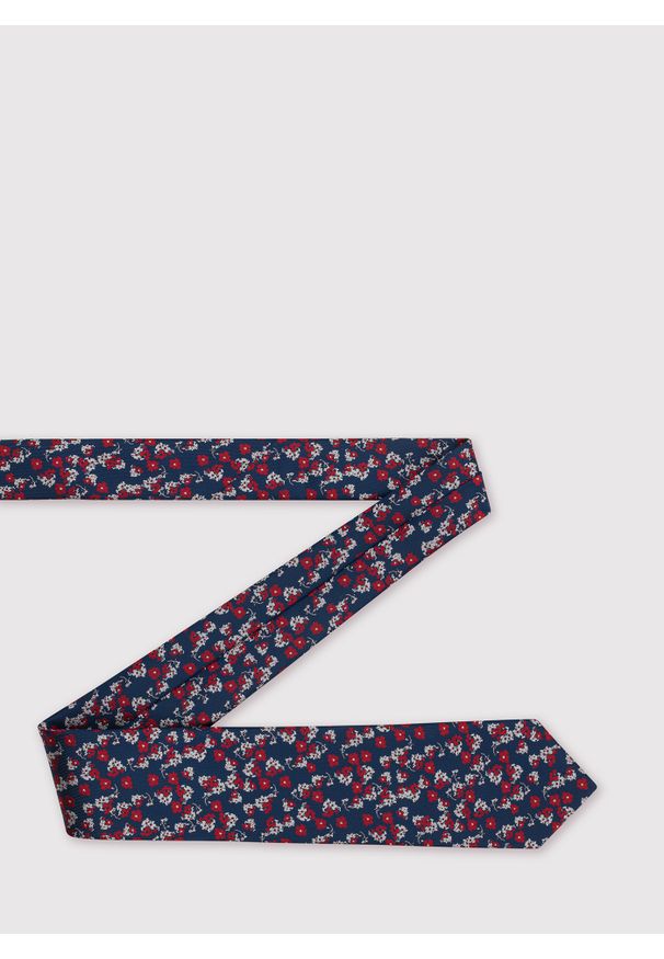 Pako Lorente - Granatowy krawat męski w czerwono-srebrne kwiaty P22SF-KX-025-X-0. Kolor: czerwony, srebrny, niebieski, wielokolorowy. Materiał: poliester. Wzór: kwiaty
