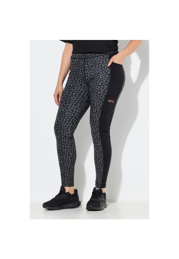 ULLA POPKEN - Damskie Legginsy sportowe szybkoschnące kieszenie z recyklingu. Kolekcja: plus size. Kolor: czarny. Materiał: materiał, poliester, elastan