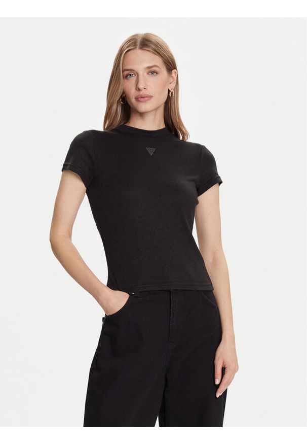 Guess T-Shirt W5BP07 KCGM2 Czarny Slim Fit. Kolor: czarny. Materiał: syntetyk