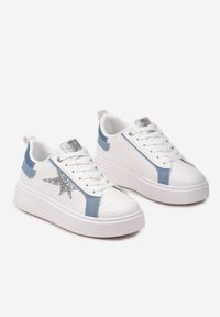 Born2be - Biało-Niebieskie Sneakersy na Grubej Podeszwie Ozdobione Brokatem Genivira. Okazja: na co dzień. Kolor: biały. Wzór: aplikacja #6