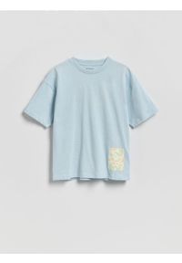 Reserved - Bawełniany t-shirt - jasnoniebieski. Kolor: niebieski. Materiał: bawełna