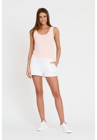 Guess - GUESS Różowy damski top Triangle Bling Rib Tank, Rozmiar M. Kolor: różowy