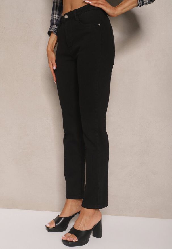 Renee - Czarne Skinny Jeansy z Bawełną High Waist Lorie. Okazja: na co dzień. Stan: podwyższony. Kolor: czarny. Styl: casual, elegancki, wizytowy