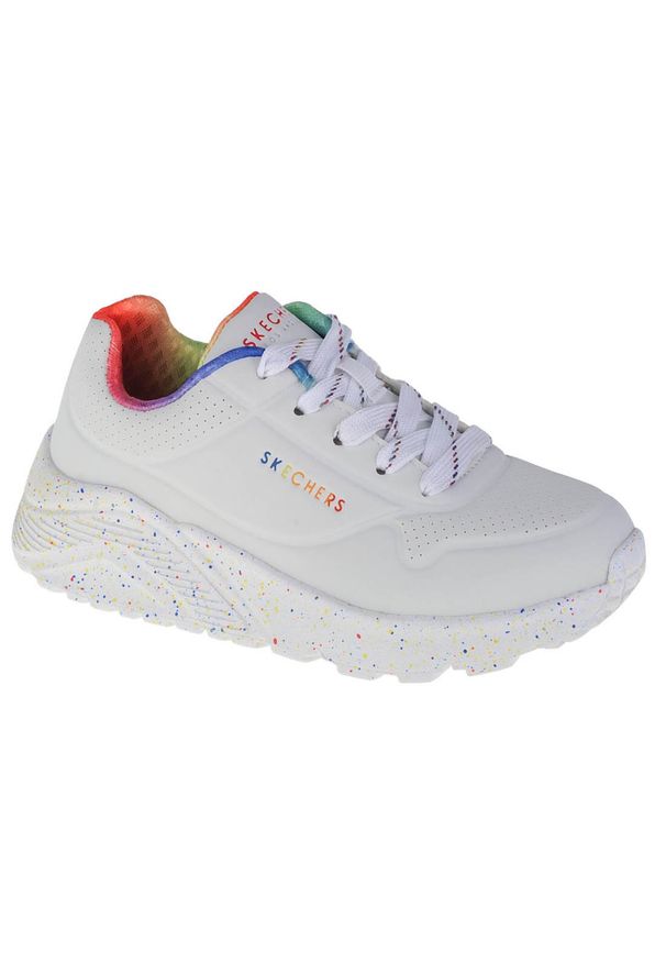 skechers - Buty do chodzenia dla dzieci Skechers Uno Lite Rainbow Speckle. Zapięcie: sznurówki. Kolor: biały. Materiał: materiał, syntetyk. Szerokość cholewki: normalna. Sport: turystyka piesza