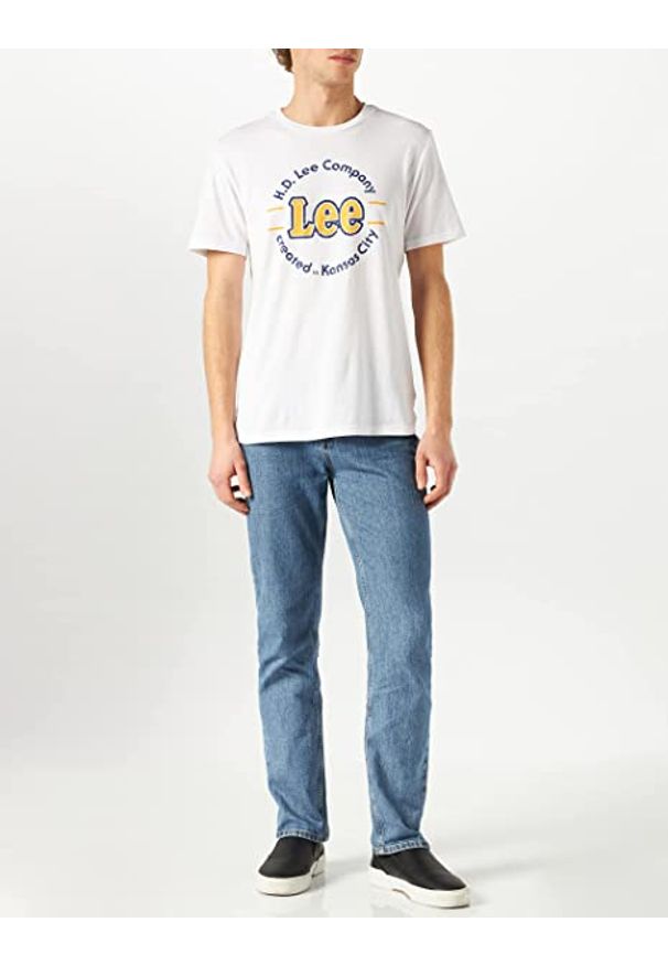 Lee - LEE KANSAS CIRCLE TEE MĘSKI T-SHIRT KOSZULKA LOGO NADRUK BRIGHT WHITE L62CFQLJ 112114518. Wzór: nadruk