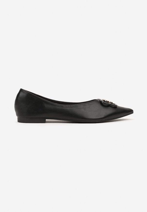 Born2be - Czarne Balerinki z Noskiem w Szpic i Elegancką Aplikacją Naliema. Okazja: na co dzień. Nosek buta: szpiczasty. Kolor: czarny. Wzór: aplikacja. Obcas: na płaskiej podeszwie. Styl: elegancki