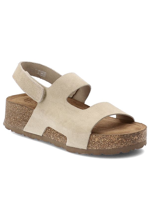 Sandały damskie Yokono, cholewka ze skóry naturalnej zamszowej z szerokimi paskami z zapięciem na rzep, beżowe, Wiwi-261 Ser Crudo. Zapięcie: rzepy. Kolor: beżowy. Materiał: skóra, zamsz