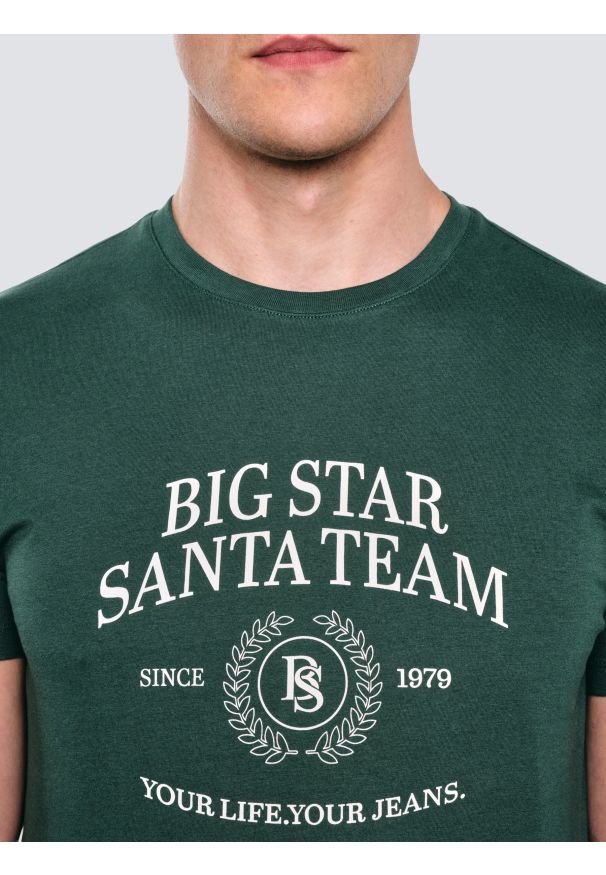 Big-Star - Koszulka męska z nadrukiem zielona Marr 304. Okazja: na co dzień. Kolor: zielony. Materiał: dzianina, bawełna. Wzór: nadruk. Sezon: zima. Styl: casual, klasyczny, wizytowy
