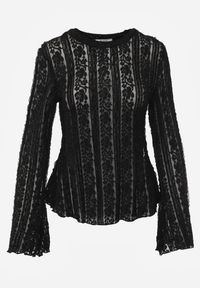 Renee - Czarna Bluzka z Koronki Ozdobiona Rozszerzanymi Rękawami Lertiola. Okazja: na co dzień. Kolor: czarny. Materiał: koronka. Wzór: aplikacja, koronka. Sezon: wiosna. Styl: casual, elegancki #5