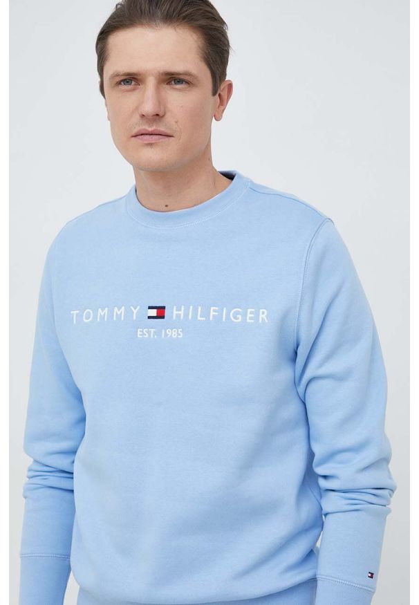 TOMMY HILFIGER - Tommy Hilfiger bluza męska kolor niebieski z nadrukiem. Kolor: niebieski. Materiał: bawełna. Wzór: nadruk