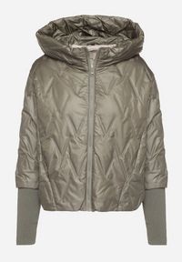 Born2be - Zielona Kurtka z Pikowanymi Przeszyciami o Pudełkowym Kroju Tacholla. Okazja: na co dzień, na spacer. Kolor: zielony. Materiał: jeans. Wzór: aplikacja. Styl: casual #7