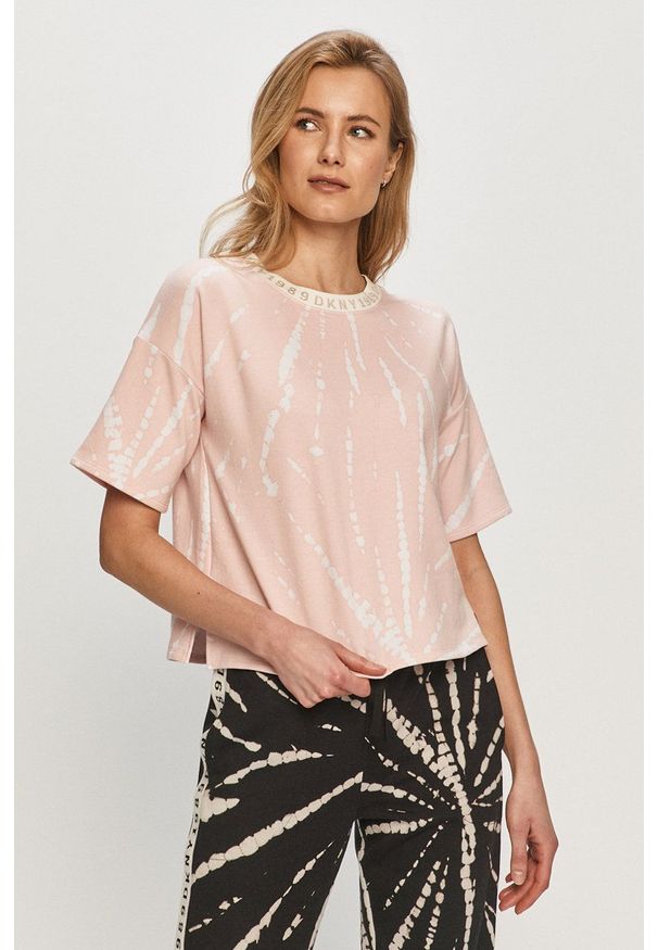 DKNY - Dkny - T-shirt piżamowy. Kolor: różowy. Materiał: dzianina