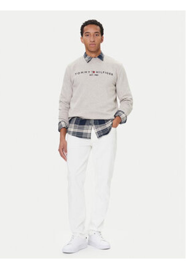 TOMMY HILFIGER - Tommy Hilfiger Bluza Logo MW0MW11596 Beżowy Regular Fit. Kolor: beżowy. Materiał: syntetyk