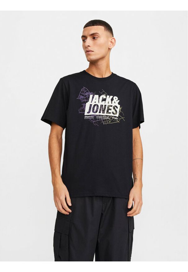 Jack & Jones - Jack&Jones T-Shirt Map Logo 12252376 Czarny Standard Fit. Kolor: czarny. Materiał: bawełna