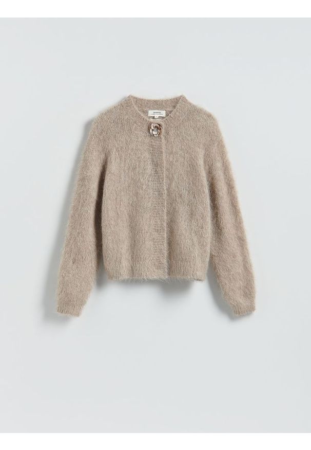 Reserved - Sweter z alpaką - beżowy. Kolor: beżowy. Materiał: dzianina. Styl: klasyczny