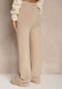 Renee - Beżowe Dzianinowe Spodnie Wide Leg z Ociepleniem Miosea. Okazja: do domu, na co dzień, na spacer. Kolor: beżowy. Materiał: dzianina. Styl: casual, elegancki #5
