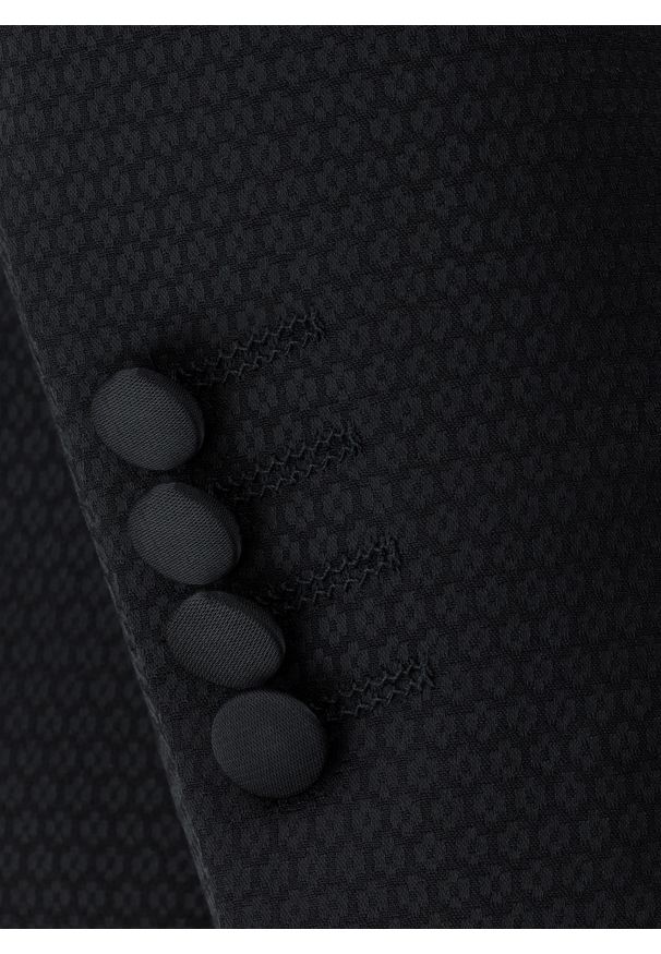 Pako Lorente - PAKO LORENTE – Czarna marynarka smokingowa w mikrowzór. Okazja: na ślub cywilny, na sylwestra, na wesele. Kolor: czarny. Materiał: poliester, wiskoza