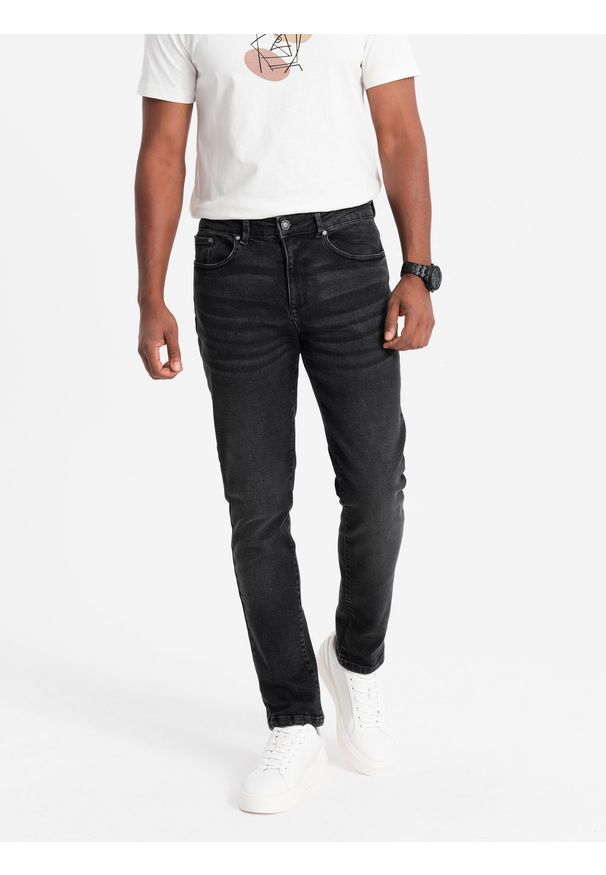 Ombre Clothing - Spodnie męskie jeansowe SLIM FIT - czarne V1. Kolor: czarny. Materiał: jeans. Styl: klasyczny