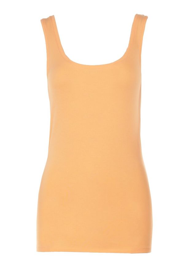 Born2be - Pomarańczowy Top Alethionis. Kolor: pomarańczowy. Materiał: dzianina, jeans, bawełna. Długość rękawa: na ramiączkach. Wzór: gładki