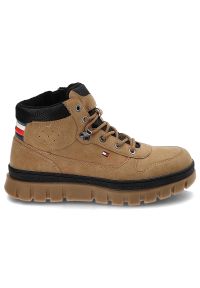 TOMMY HILFIGER - Brązowe Trapery Tommy Hilfiger Wygodne Buty Damskie. Okazja: na spacer, na co dzień. Kolor: brązowy. Materiał: materiał, skóra ekologiczna. Szerokość cholewki: normalna. Styl: sportowy, casual #2