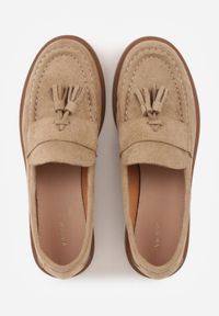 Born2be - Beżowe Mokasyny VICES ze Skórzaną Wkładką i Frędzlami Leuconisse. Okazja: na co dzień. Kolor: beżowy. Materiał: skóra. Wzór: aplikacja. Styl: casual, elegancki #7