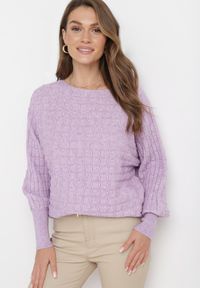 Born2be - Fioletowy Klasyczny Sweter z Rękawami Nietoperza Steresa. Kolor: fioletowy. Długość rękawa: długi rękaw. Długość: długie. Styl: klasyczny #4