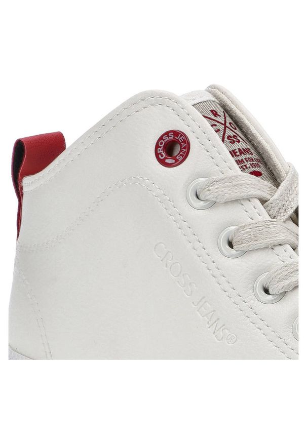 Białe Trampki Cross Jeans Damskie Stylowe Buty. Kolor: biały. Materiał: skóra ekologiczna, materiał. Szerokość cholewki: normalna. Wzór: aplikacja, jednolity. Styl: elegancki