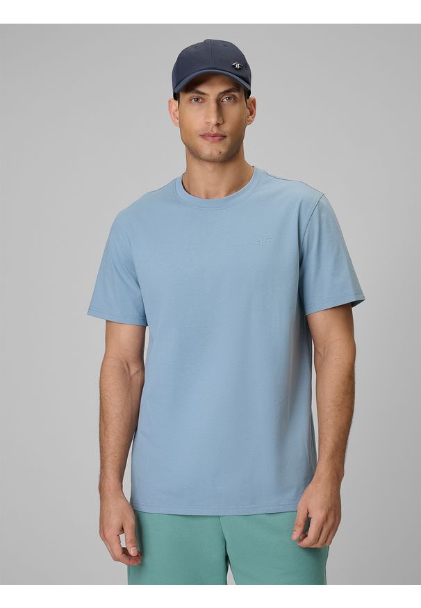 4f - 4F T-shirt regular gładki męski - niebieski XL. Okazja: na co dzień. Kolor: niebieski. Materiał: materiał. Wzór: gładki. Styl: casual, klasyczny