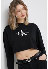 Calvin Klein Jeans longsleeve bawełniany kolor czarny. Kolor: czarny. Materiał: bawełna. Długość rękawa: długi rękaw. Wzór: nadruk #1