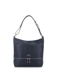 Wittchen - Torebka worek skórzana z ozdobnym suwakiem. Kolor: niebieski. Wzór: haft, aplikacja. Dodatki: z haftem. Materiał: skórzane. Styl: elegancki, biznesowy. Rodzaj torebki: na ramię #4