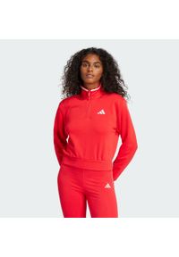Adidas - Bluza dresowa Essentials Color Pop French Terry Crop Quarter-Zip. Kolor: czerwony. Materiał: dresówka. Długość rękawa: długi rękaw. Długość: krótkie. Sport: fitness