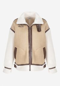 Born2be - Beżowa Kurtka Pilotka ze Sztucznym Barankowym Futerkiem Northe. Okazja: na co dzień. Kolor: beżowy. Materiał: futro. Długość rękawa: długi rękaw. Długość: długie. Styl: klasyczny, casual, elegancki #2