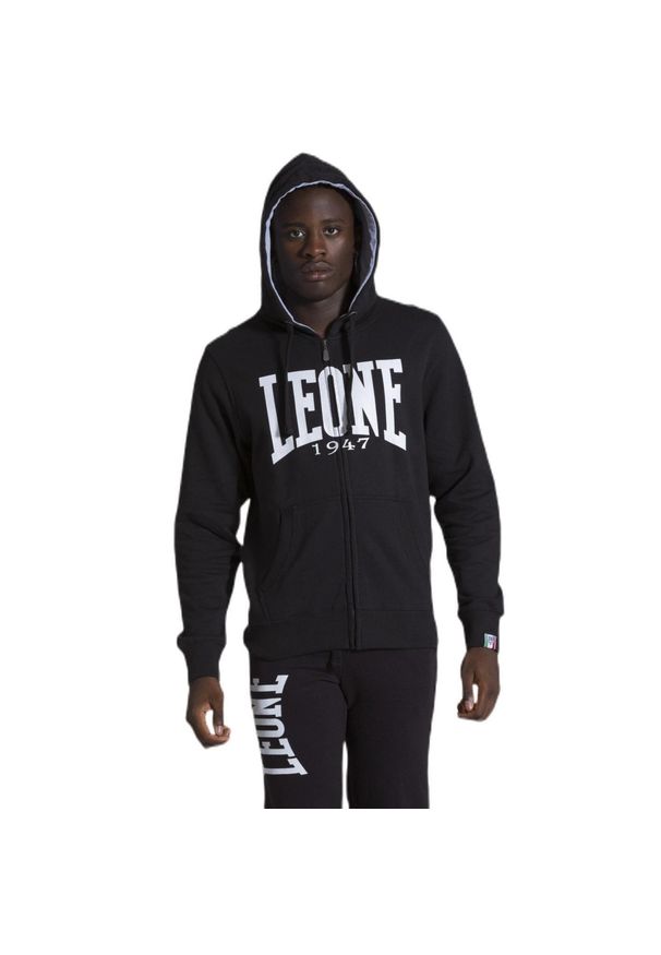 LEONE 1947 APPAREL - Męska zapinana na zamek bluza z kapturem Leone 1947 Apparel. Typ kołnierza: kaptur. Kolor: czarny. Materiał: tkanina. Sport: fitness