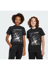 Koszulka Adidas Star Wars Mandalorian Graphic. Kolor: czarny, szary, wielokolorowy. Materiał: bawełna. Wzór: motyw z bajki. Sport: joga i pilates