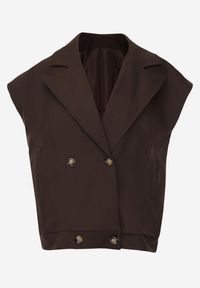 Renee - Brązowa Dwurzędowa Kamizelka Oversize o Garniturowym Kroju Edoriela. Kolor: brązowy. Materiał: poliester, koronka #5