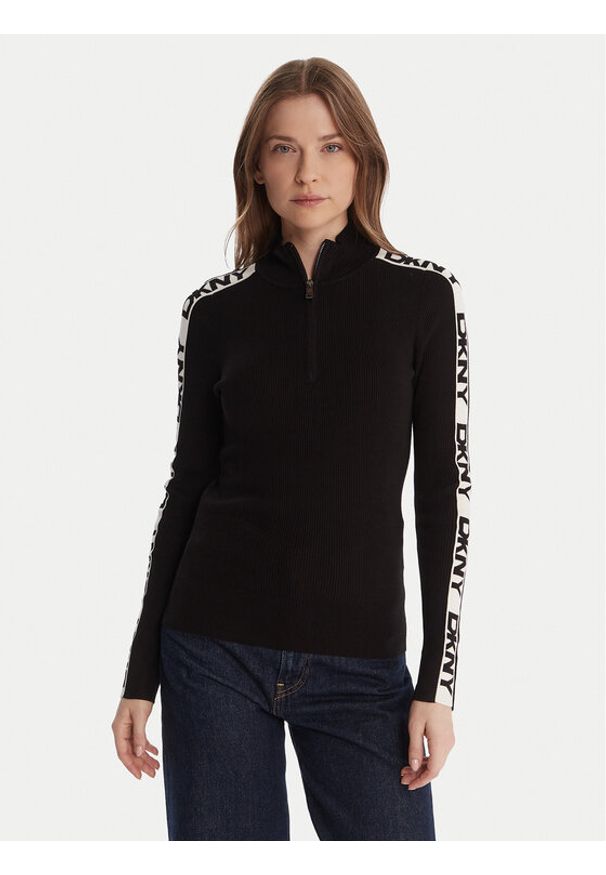 DKNY Sweter P5MSAY01 Czarny Slim Fit. Kolor: czarny. Materiał: wiskoza