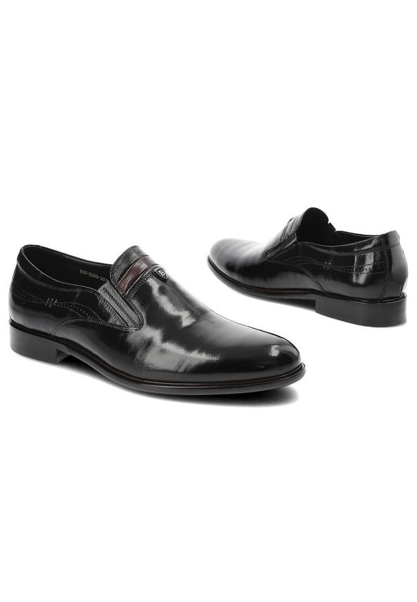 Czarne Półbuty John Doubare Eleganckie Buty Męskie. Okazja: na co dzień, na wesele, na ślub cywilny. Kolor: czarny. Materiał: lakier, skóra. Szerokość cholewki: normalna. Styl: elegancki