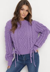 Born2be - Fioletowy Klasyczny Sweter ze Ściągaczami i Ozdobnym Sznurowaniem Nabira. Kolor: fioletowy. Styl: klasyczny #1