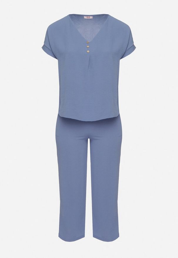 Born2be - Niebieski Komplet o Fasonie Oversize Bluzka i Szerokie Spodnie Amisora. Kolor: niebieski